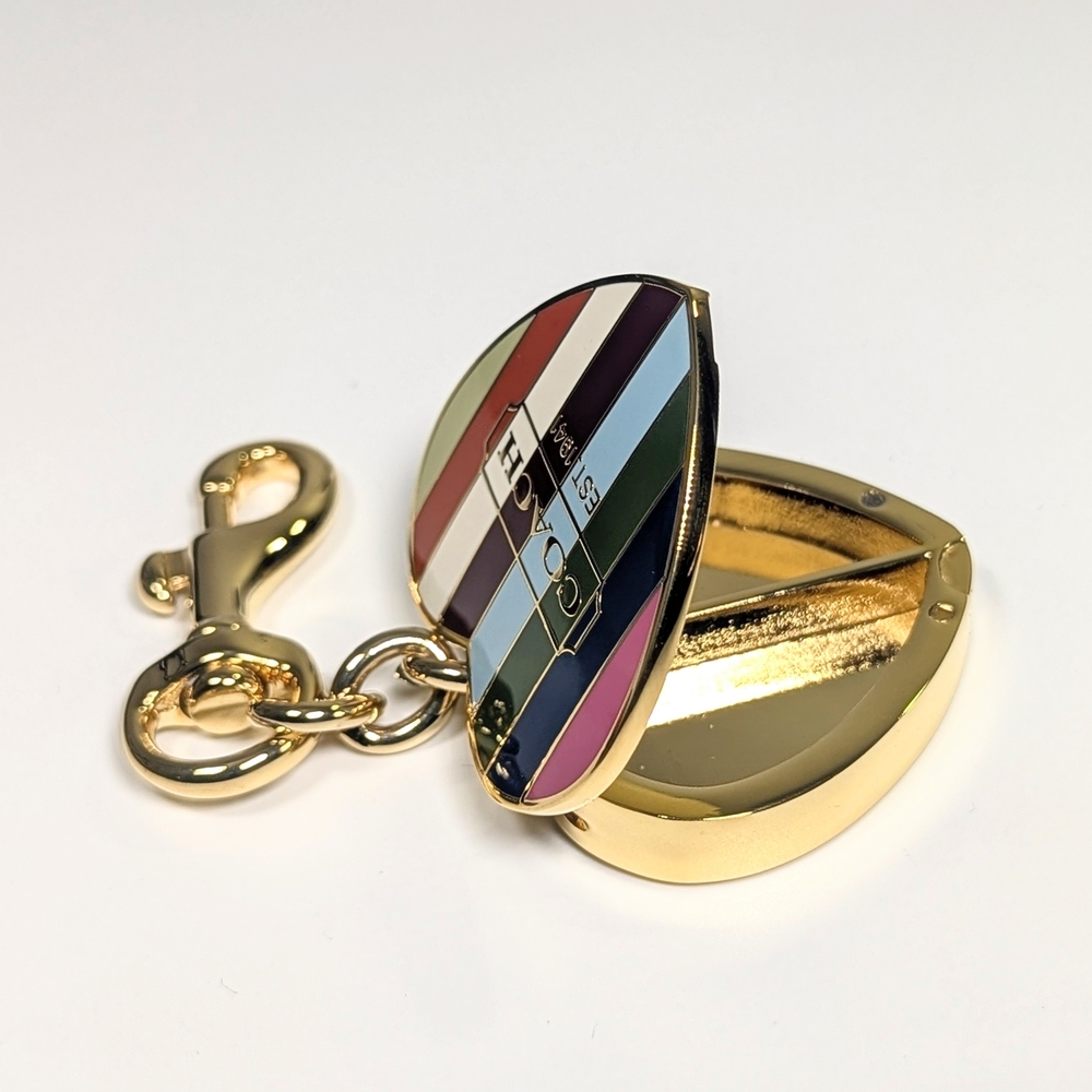 Coach Vintage Legacy Stripe Heart Pillbox Bag Charm Locket Keychain - Picture 6 of 8